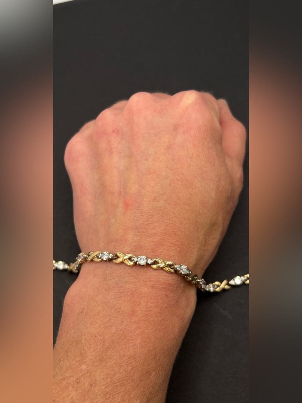 Ross Simons 925 Silver Two Tone Gold CZ X O Tennis Link Chain Bracelet 7.5 Inch - Picture 3 of 8